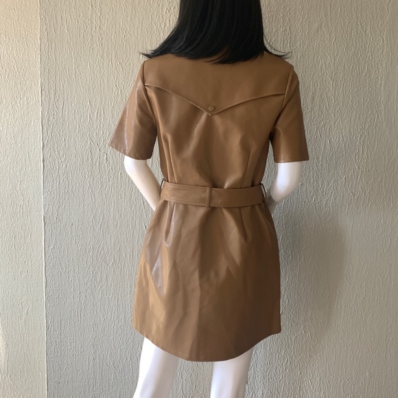 Moon River Beige Faux Leather Trench Mini Dress - Picture 5 of 7